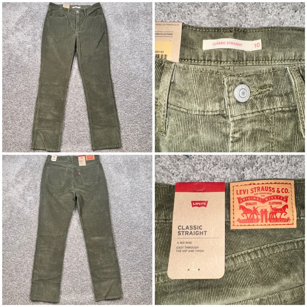 Levi's Classic Straight Corduroy Women Stretch Ivy Green 10 NEW